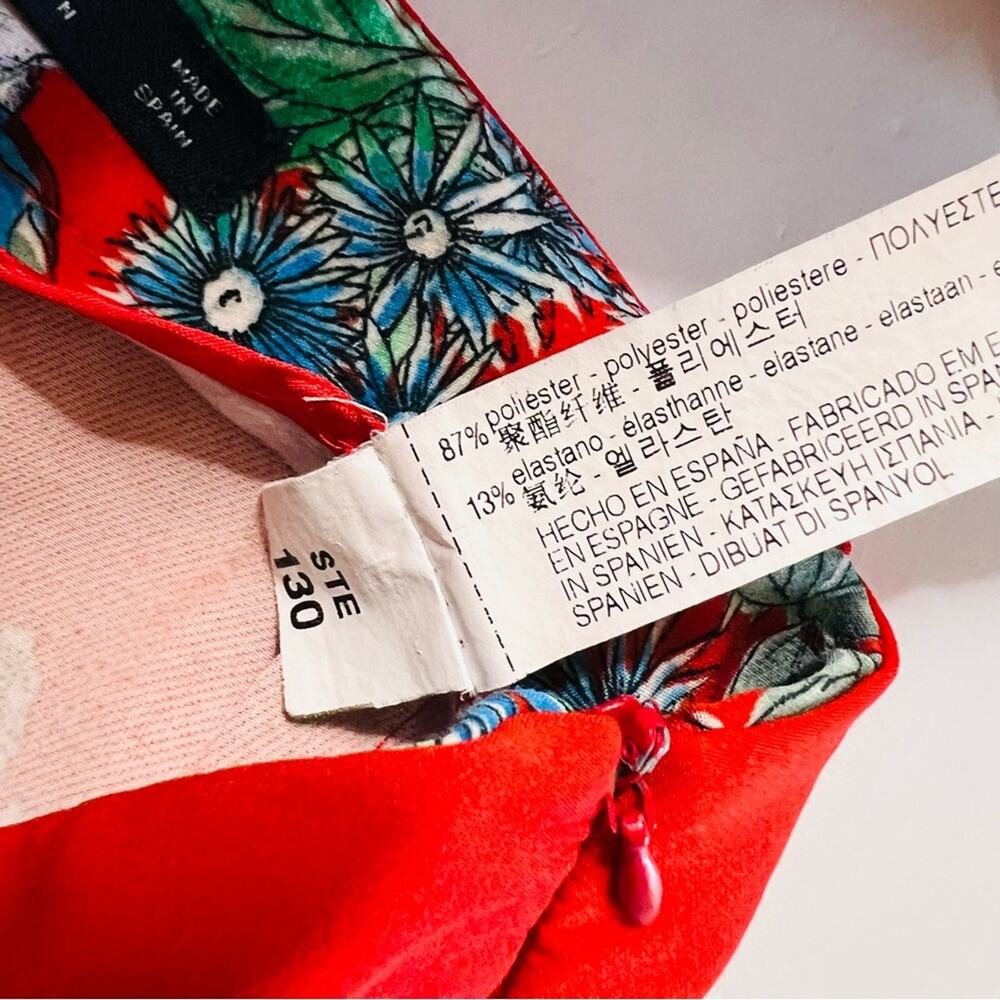 Zara Red Floral Hi arise Crop Pants Size XS Red - Picture 9 of 12